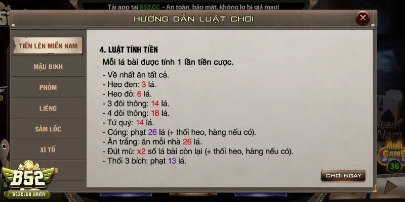 Một số trường hợp đặc biệt có tại B52Club